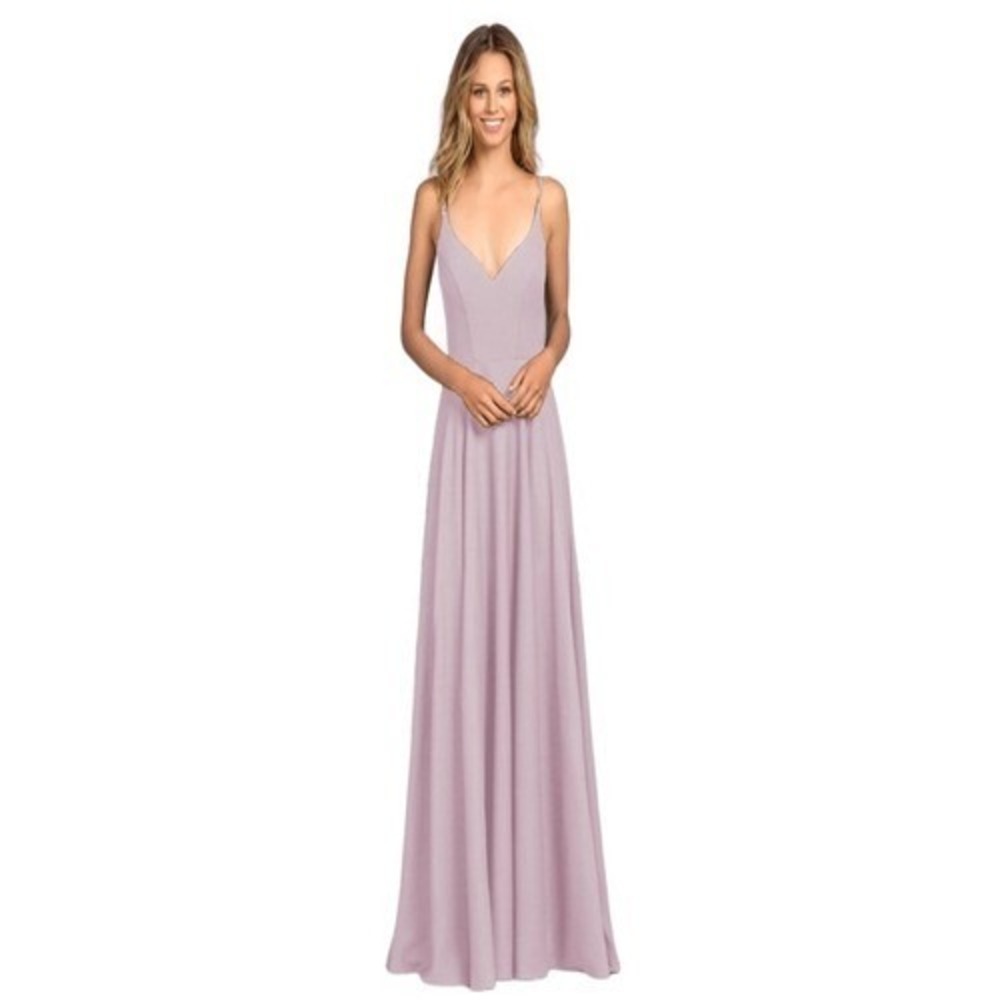 T6 Hayley Paige Occasions Gown 2 Pink Crepe Open Back V-Neck Style 5815